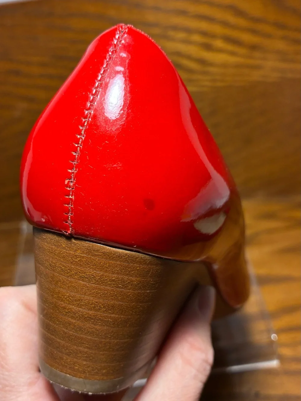 Boutique 58 Red Patent Leather Stacked Wedge Heels Made in Brazil Size 8